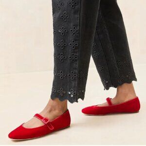 miss left Velvet Red Buckle Strap Mary Janes Round Toe Ballet Flats Shoes